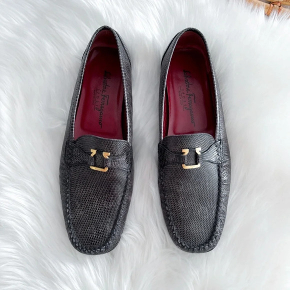 Salvatore Ferragamo Sport Snake Print Leather Drivers Loafers Shoes